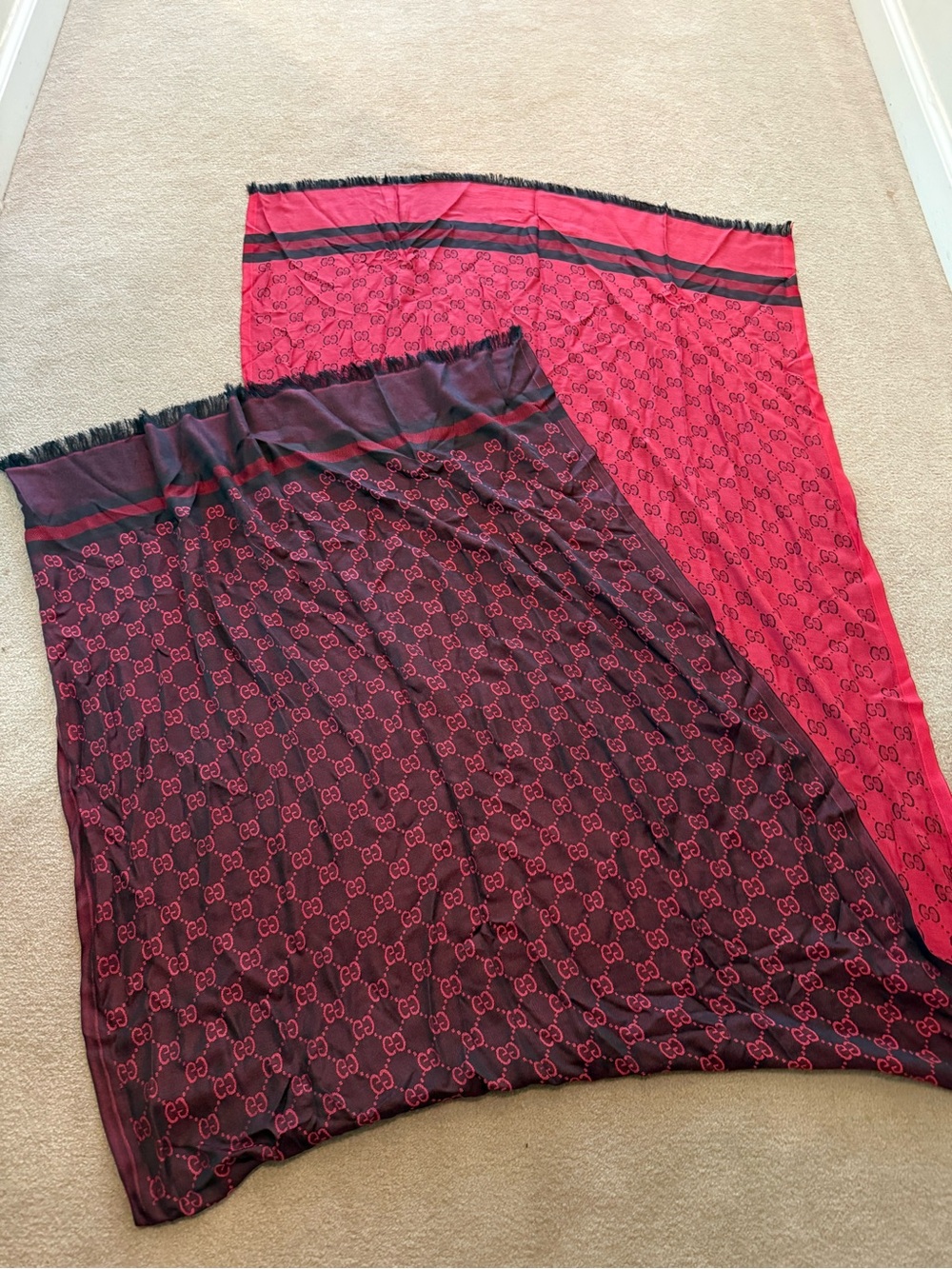 Reversible Red Monogram Scarf Wrap